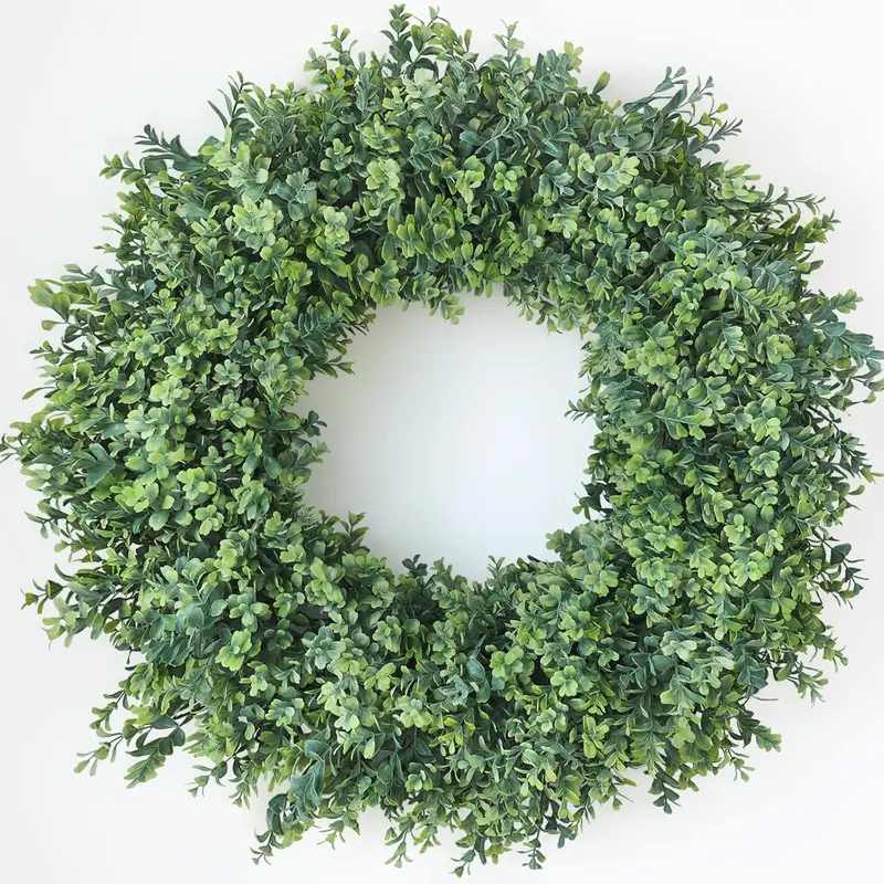 32'' Large Boxwood Wreath for Front Door, Porch, Window- Artificial Boxwood Leaves Greenery Outdoor Wreath for Home, Farmhouse Wall Decor- Spring, Summer, Fall, All Seasons (Green)