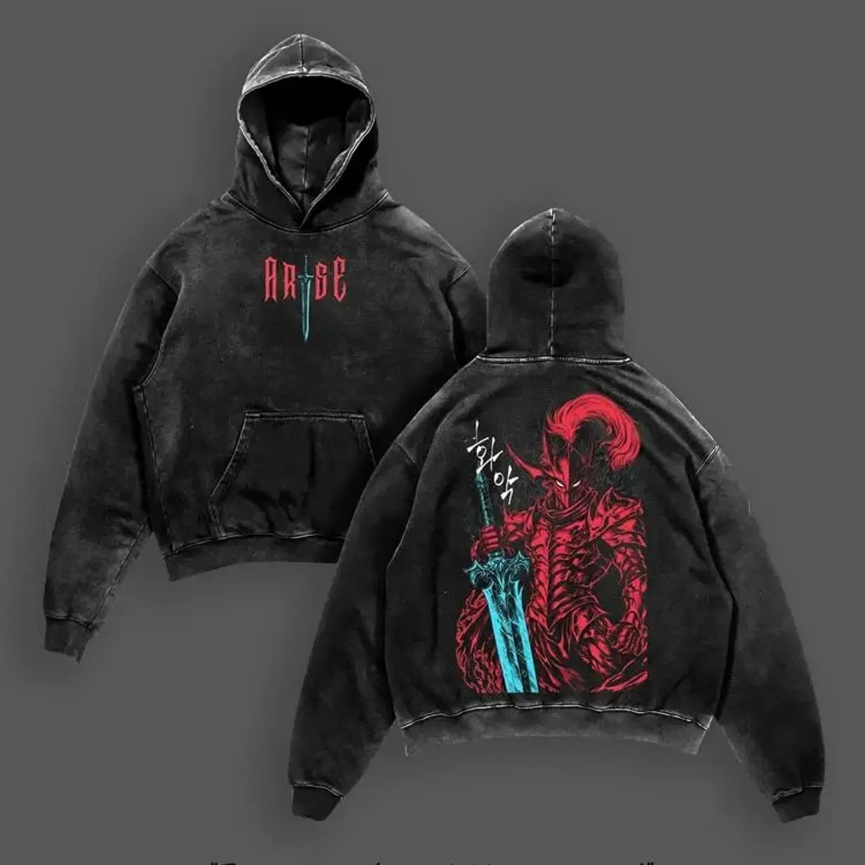 [ZANxStore] Igris Vintage Washed Oversized T-Shirt & Hoodie – Solo Leveling, Shadow Knight Commander Anime Graphic, Absolute Loyalty And Silent Blade Theme, Heavyweight Cotton Streetwear Unisex 7Q6