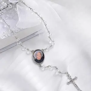 Clear Beads Rosary Necklace with Picture | Custom Rosary| Personalized Rosary with Picture| Memorial Gift| Personalized Keepsake