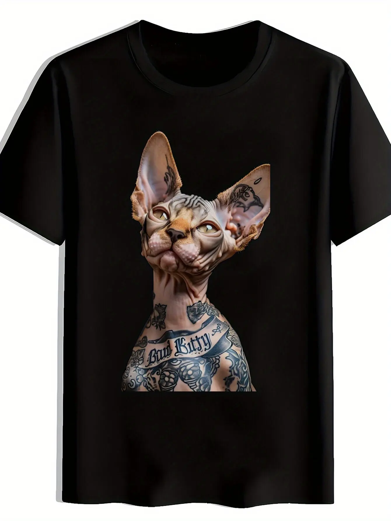 Men'S Sphynx Cat Design Tee, Relaxed Crew Neck Sho unisex soft cotton short sleeve t shirt, vintage graphic casual tee for men women teens, perfect birthday holiday gift for camping travel gym daily street casual wear
