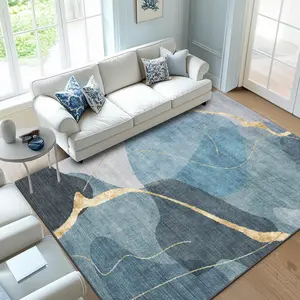 Modern Blue Art Print Carpet, Soft Comfort Velvet Rug, Home Decor for Living Room, Bedroom, Coffee Shop, Multi-Scene Use