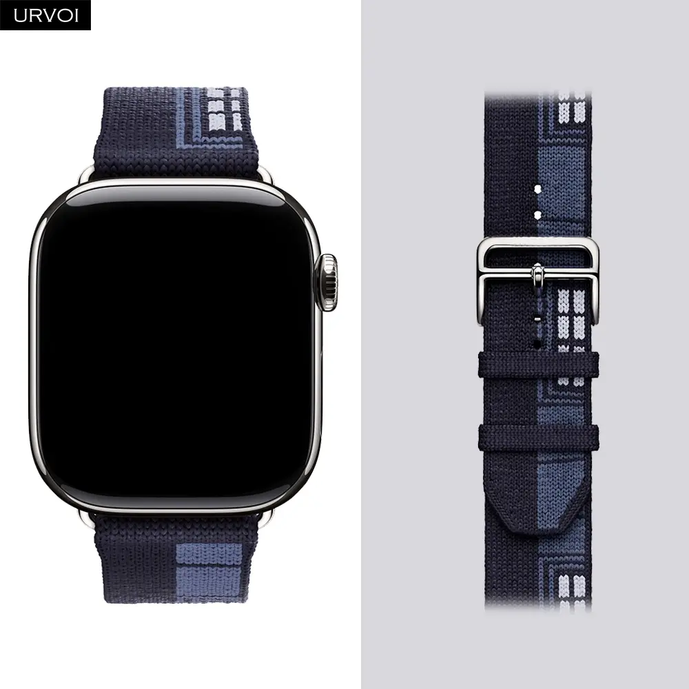 URVOI Faubourg Party Single Tour Band for Apple Watch Series 11 10 9 8 7 6 5 4 SE 3 Bleu Nuit durable jacquard knit strap for iWatch Fall 2025 new design Smart Watch Accessories Smart Watch Straps