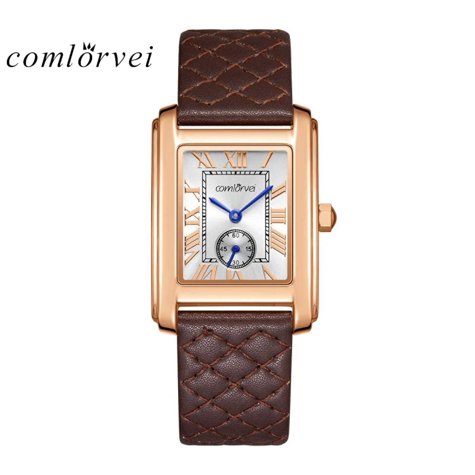 COMLORVEI Women's Classic Square Wristwatch with Genuine Leather Strap, Elegant and Stylish Waterproof Quartz Dial Watch