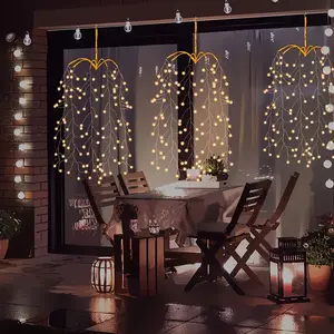 Hanging Decorative Lights, a Set of 3 String Lights with Firecrackers, Willow Tree Lights for Ceiling Hanging, 300 LED Fireworks Flashing Christmas Lights, Suitable for Christmas, Camping, Parties, And Garden Yard Decoration (Warm White)
