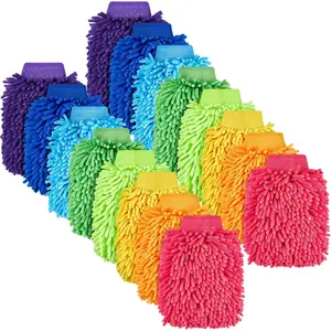16 Pcs Chenille Microfiber Double Sided Car Wash Mitt Glove for Cleaning Drying (5.91 x 9.06 Inch, Bright Colors)