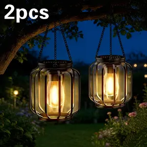 RUIDEL MICHAELS 2pcs solar powered hanging outdoor lantern hanging lamp, IP65 waterproof, automatic black lantern switch, suitable for porch, garden, wedding, Christmas, all season use, built-in solar panel retro metal outdoor lighting fixtures