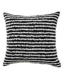 HomeRoots Square Cushion Covers, 4x20x20 in. Black Striped 100% Cotton Zippered - Set of 2 Throw Pillow Covers