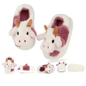 Women's Cow Fluffy Indoor Slippers - Ankle-Boot Height, Soft Comfortable Fall & Winter Warm Slide Footwear, Animal-Design Casual Household Shoes