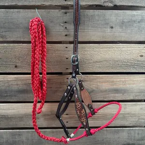 Red Flower Power Tooled Lariat & Leather Combo Halter