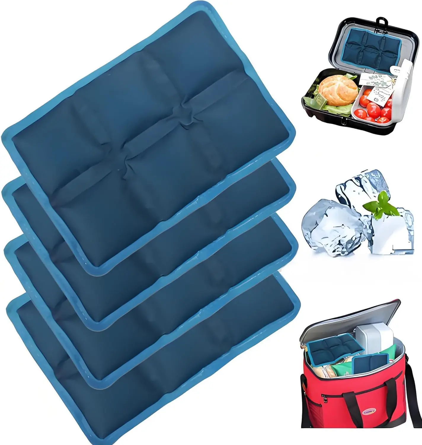 4 Pack Reusable Ice Packs for Lunch Boxes & Coolers, Slim Lightweight Freezer Packs for Food & Drinks, Long Lasting Cold Packs for School, Picnic, Camping & Sports, Non Toxic BPA Free Ice Packs