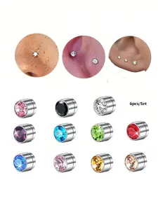 6pcs Magnetic Fake Nose Stud, Fake Nose Piercing Silver Gold Clip On Earring, Nose Piercing Jewelry