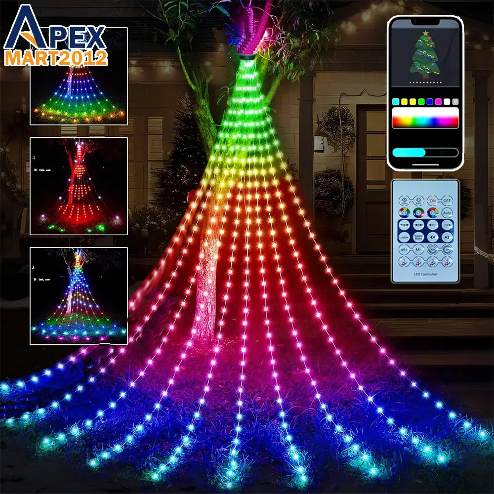 200 LED RGB Color Changing Christmas Tree Waterfall String Lights, Indoor Outdoor Festive Decor for Garden