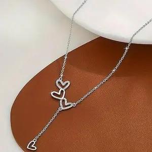 Heart Tassel Necklace – 925 Sterling Silver Chain, Created Zircon Heart Pendant, Minimalist Choker Design, 16-17" Adjustable, Anniversary Gift for Her