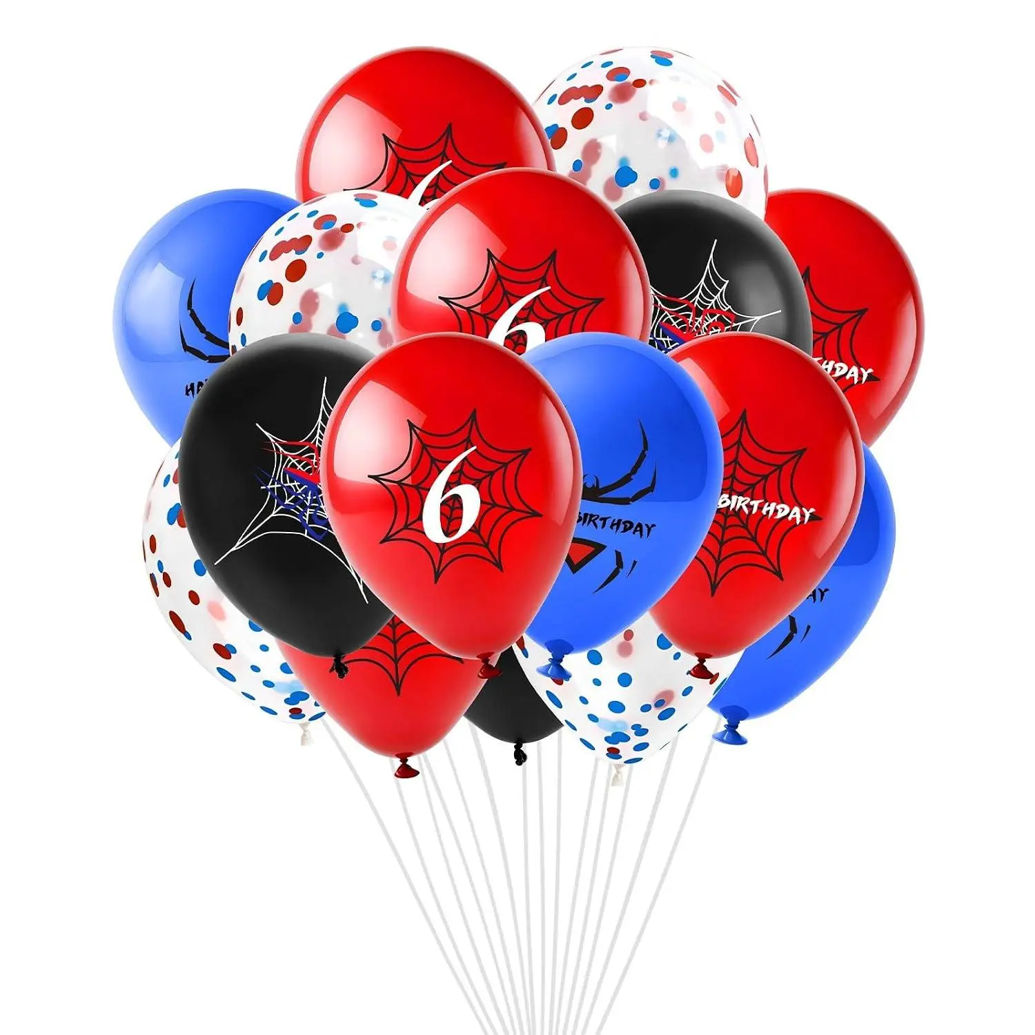 Spider Theme Number Balloons,12Inch Red Black Blue Latex Balloons,6Th Birthday Balloons,Kids Boys Cartoon Birthday Party Confetti Decorations Cartoon Heroes Spider Decoration