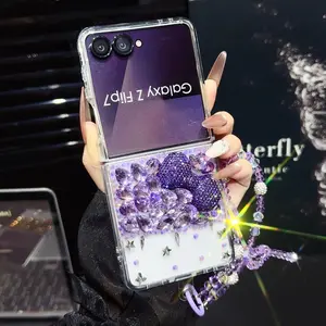 Multi-Color Sparkle Diamond Chain Foldable Case For Samsung ZFlip3/4/5 | Clear Case + Full Diamond Decor Cover | Foldable Compatible + Custom Beaded Chain | Daily Outing Sweet-Cool Personalized Trendy Style