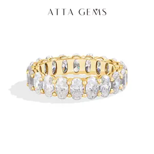 ATTAGEMS 3*5mm Oval Cut Eternity D Color VVS1 Lab-Created Moissanite Ring 18K Gold Plated Engagement Wedding Band for Women Birthday Gift Fine Jewelry R338