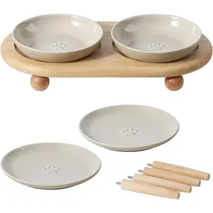 Havniva Elevated Cat Bowls, Ceramic Cat Food Bowl Whisker Friendly Cat Dishes, Kitten Food & Water Bowl with Two Heights Stand, Anti-Slip Raised Cat Food Plates