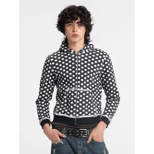 Black Polka Dot Slim Zip Hoodie