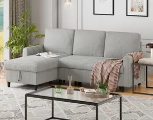 Walsunny Classic Convertible Sleeper Sofa 77" L-Shaped Corduroy Fabric Pull Out Couch with Hidden Storage for Living Room & Small Spaces SF93N