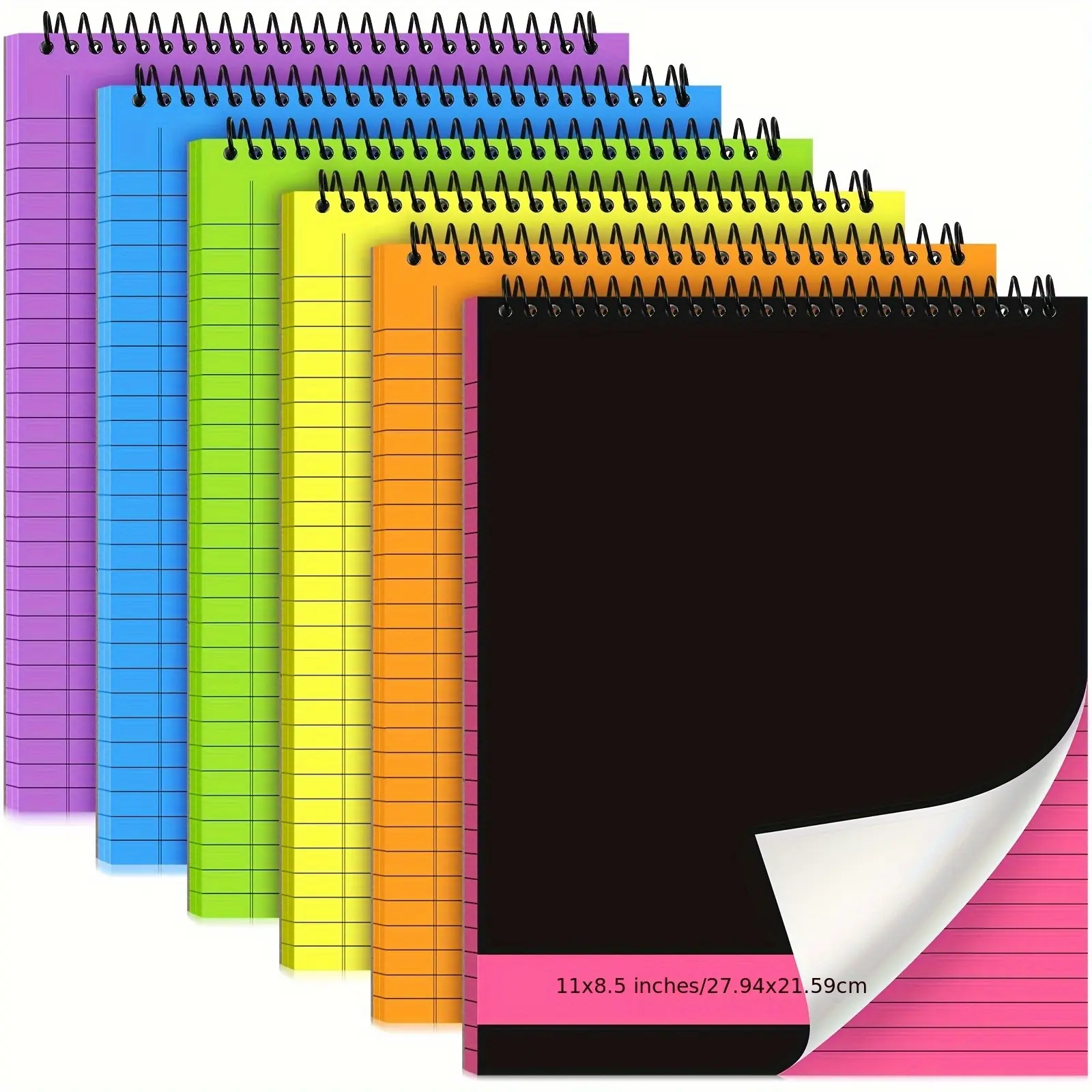 6 Pcs Spiral-Bound Legal Notebooks, Multi-Colors Waterproof Wear-Resistant Thickened Hardcover, Double-Sided Graph Paper Study Stationery for Office Note-Taking, 192 Pages Each, 2 Sizes: 8.5×11 in & 6×8.3 in