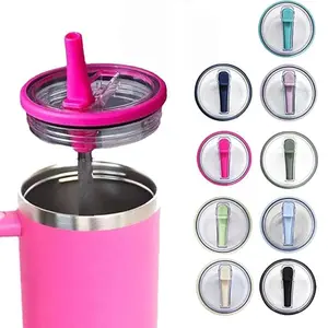 40oz Ice King Cup Colorful Lids, Thick Silicone Straw Lid, Plastic Ice King Cup Cover, Car Cup Sealed Lid, Includes 2 Lids + 2 Straws, Beverage Utensil