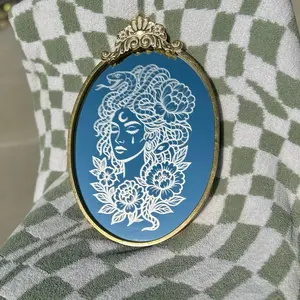 The Power of Medusa – Hand Etched Mirror in Ornate Gold Frame | Snake Goddess Wall Art, Gothic Feminine Decor, Greek Myth Mirror