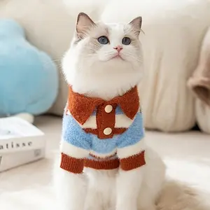 Cozy Knit Cardi TikTok Cats Beg Outfits Personalized For Fall-Winter Striped Sweater for Small Pets with Boutique Buttons & Ultra-Soft Cashmere Feel Kittens Kitty