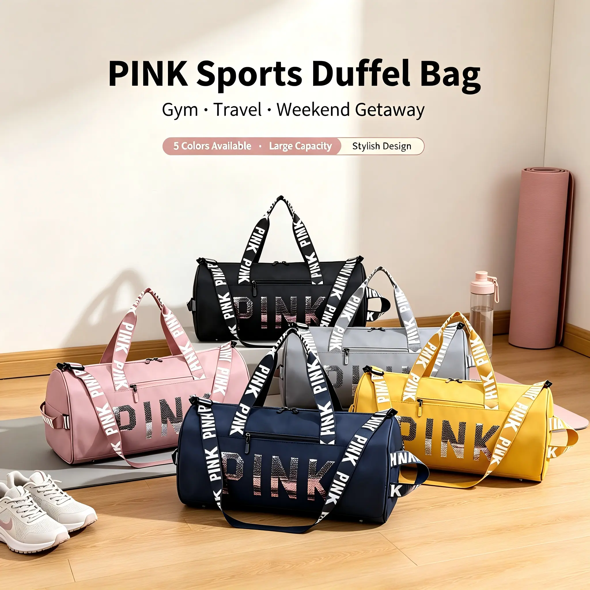 Large Capacity Gym Duffel Bag with Dry Wet Separated Pocket, Water Resistant Lightweight Weekender Overnight Carry On Bag, Multipurpose Crossbody Shoulder Sports Workout Fitness Bag with Multiple Organizer Pockets