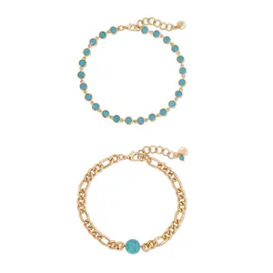 Turquoise Link Anklet Set