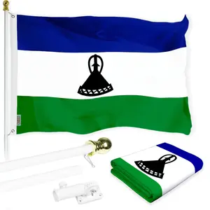 G128 Combo Pack: 6 Ft Tangle Free Aluminum Spinning Flagpole (White) & Lesotho Basotho Flag 3x5 Ft, LiteWeave Pro Series Printed 150D Polyester | Pole with Flag Included