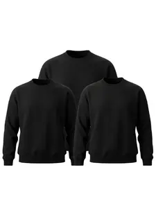 3-Pack Men's Sweatshirts, Solid Color Plain Round Neck Long Sleeve Loose Fit Casual Versatile Simple Innerwear Pullover Tops, Comfortable and Stylish
