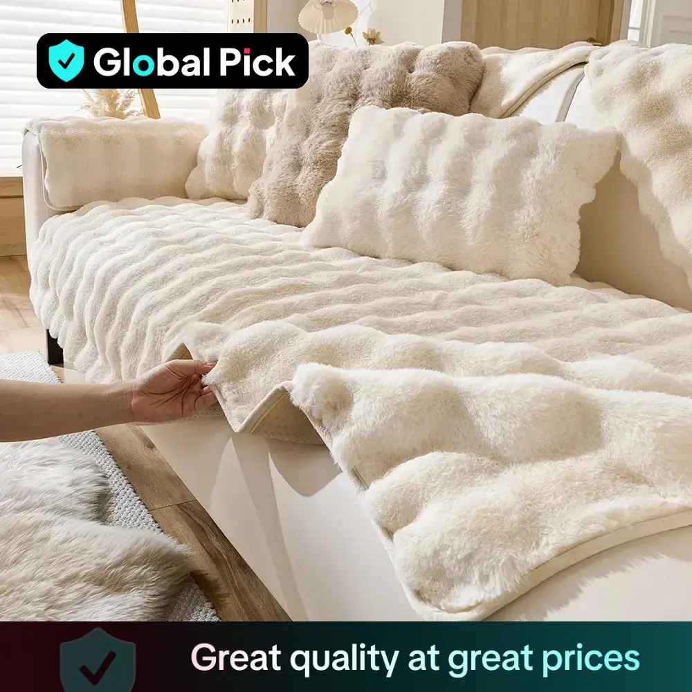 Solid Color Faux Fur Sofa Cover, 1 Count Soft Comfortable Sofa Cushion Cover, Non-slip Dustproof Sofa Protector, Home Couch Covers Decor Supplies for