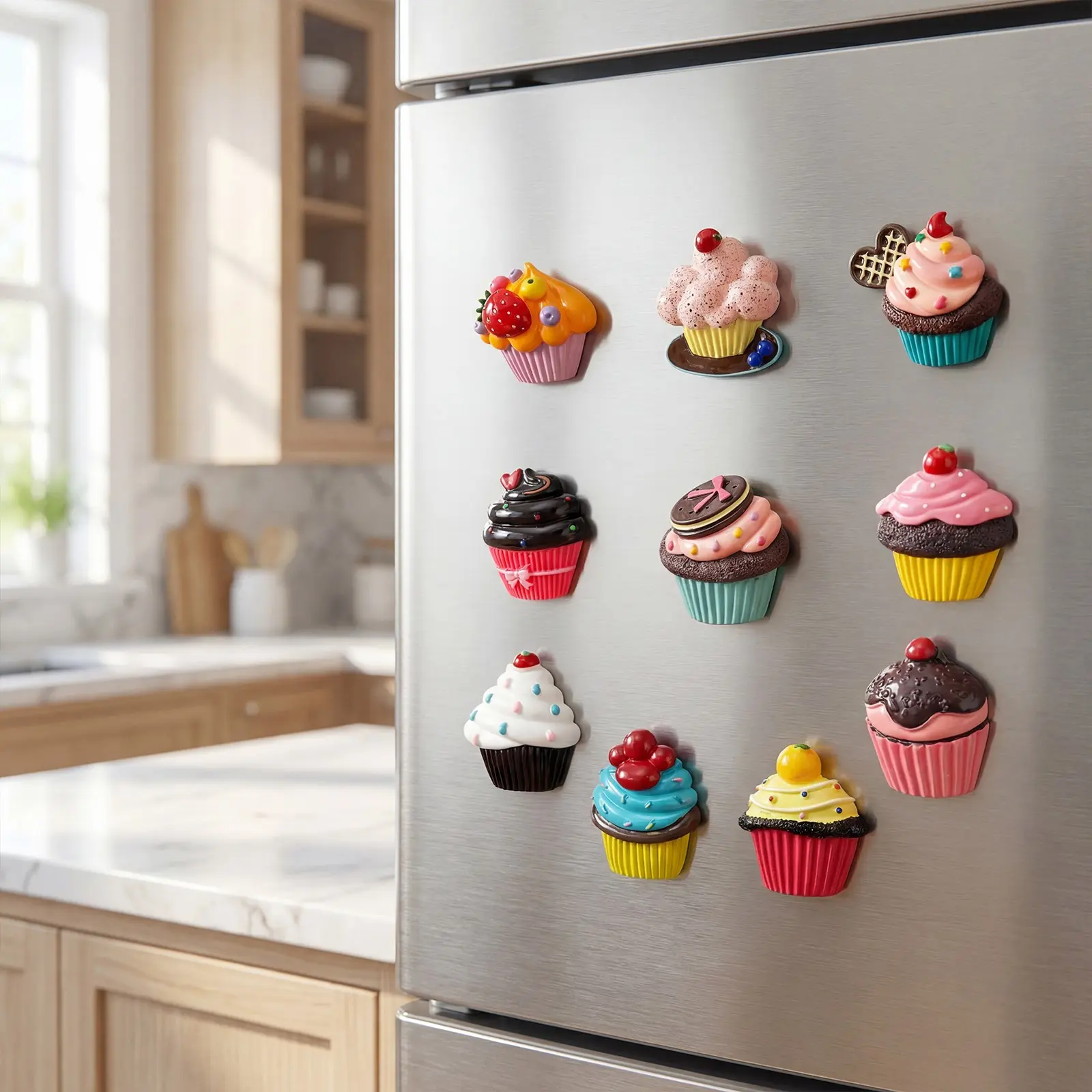 10Pcs Handmade Dessert Refrigerator Magnets Set, Colorful Cupcake Fridge Magnets, Office Storage Cabinet Decor, Creative Home Gift, Refrigerator Decorating Magnet, Decorative Fridge Magnets