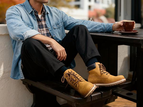 Bruno Marc [HighShield-1] Men's Slip-Resistant Cuban Heel Round Toe Lace-Up Boots with Splash-Resistant Upper, Textured Outsole, and Breathable Lining