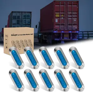 Nilight 10PCS Blue Oval 4-LED Side Marker Lights, 3.7-Inch IP68 Waterproof Clearance Lamp with Chrome Bezel, DC 12-24V Truck Accessories (Semi, Aftermarket) Universal for Car, Trailer, Semi Truck Accessories