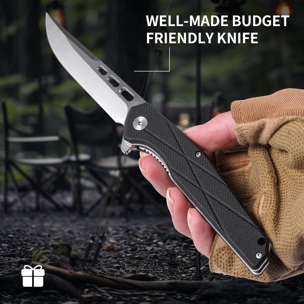 Slim EDC Folding Pocket Knife with G10 Handle, Outdoor Survival Tool for Camping Hiking