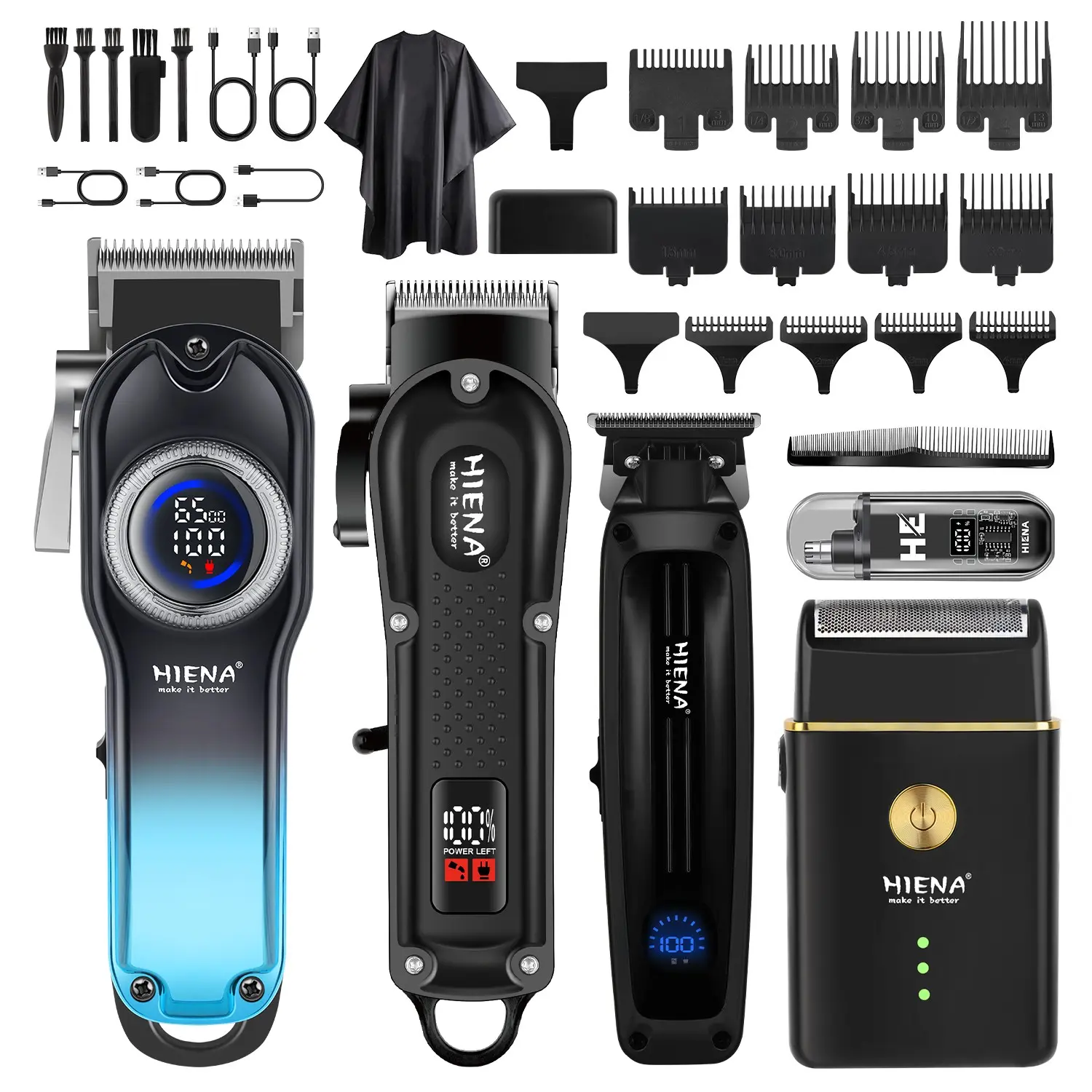 Wireless grooming set, Cordless hair cutting, including 5-piece hair clipper and razor, suitable for men, professional, with rechargeable electric shaver and nose hair trimmer, easy to operate, Wireless Hair Cutter, Trimmer Prepack