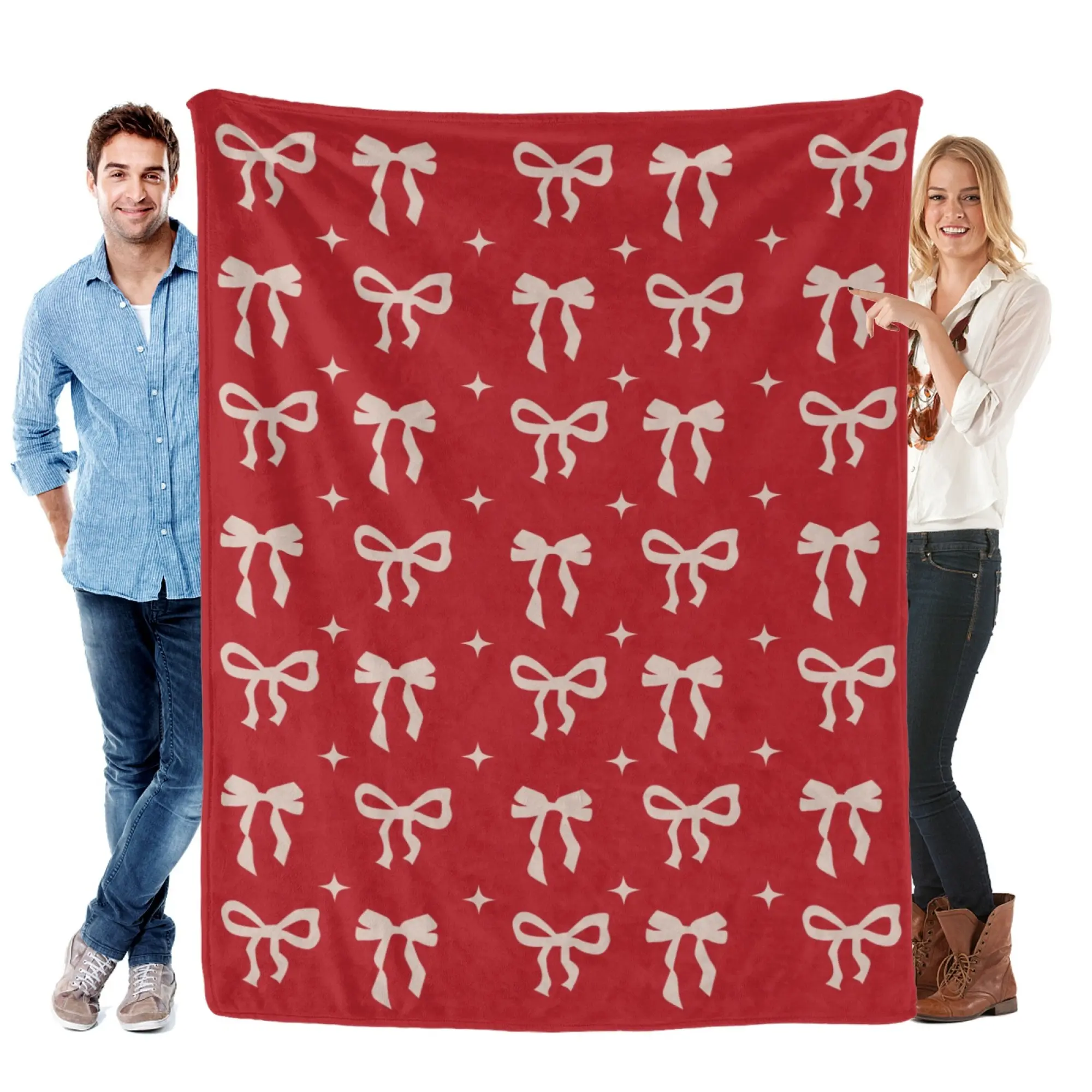 Bow Throw Blanket Red Christmas Blanket Ultra Soft Cozy Festive Bow Design for Couch Sofa and Bed Perfect for Holiday Season