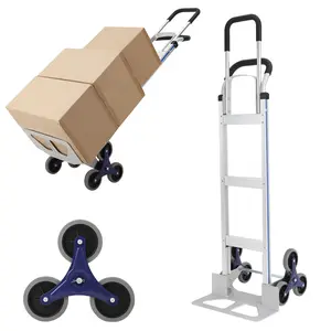 650lbs Heavy Duty Aluminum Stair Climbing Hand Truck, 2-in-1 Convertible Rolling Dolly with Non-Slip Triangle Wheels & Dual Handles, Portable Utility Cart for Moving, Shopping, Warehouse & Office, Lightweight Rustproof Frame, Silver