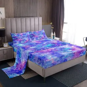 Feelyou Tie-Dye Constellation Print Bedding Set - Ombre Gradient Galaxy Blue Purple Sheets, Galaxy Theme Bed Linens with Tie-Dye Pattern for Kids, Bedroom Decorations