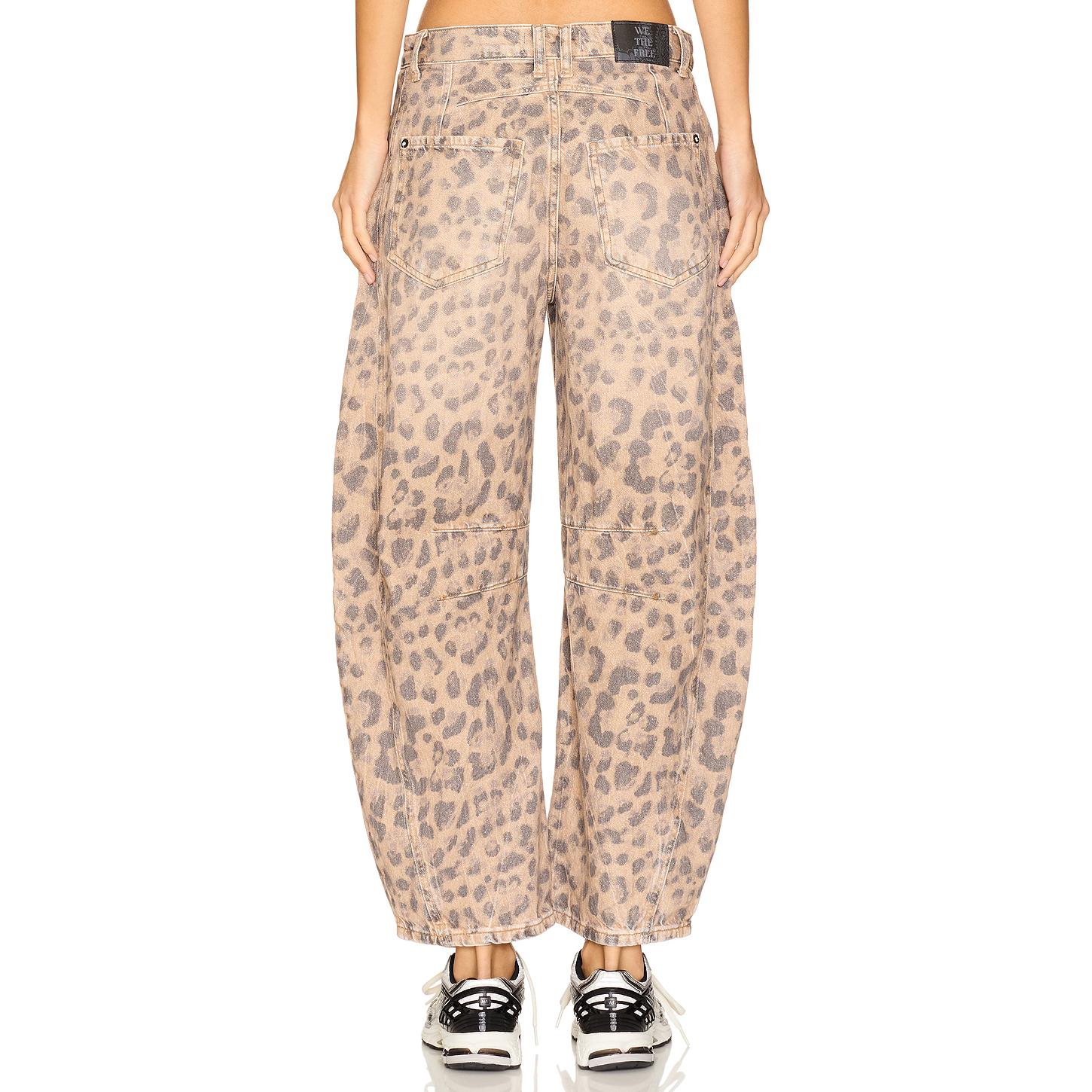 Free People x We The Free Good Luck Printed Mid Rise Barrel In Brown