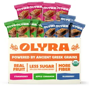 Olyra Fruit Lovers Bundle - Organic Fruit & Grain Bars with Ancient Greek Grains, 11g Fiber & 46% less sugar.