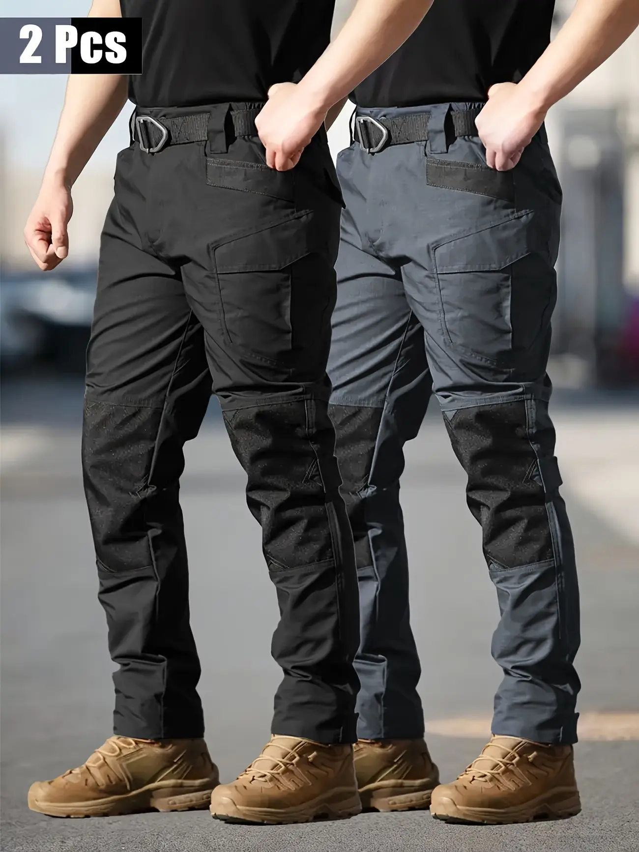 HOMUG 2-Pack Men's Tactical Cargo Pants with elastic waistband and multifunctional pockets. Designed with dedicated knee pads, they are made from brand-new 230 g/m² fabric, ideal for spring and summer wear as well as outdoor activities. tiktokshopspringgl