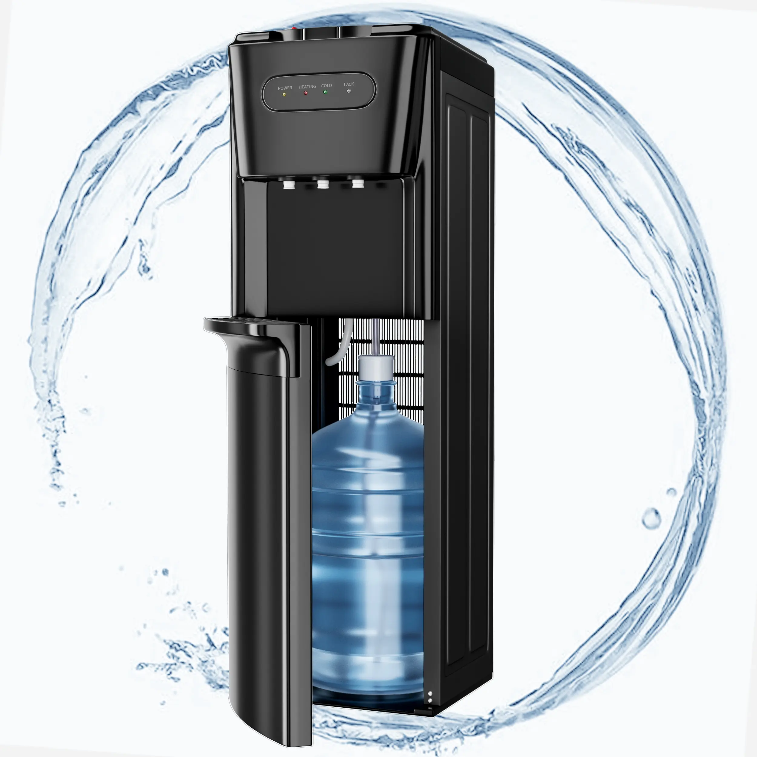 TEHANLD Hot-Cold-Cool Water Cooler Dispenser for 3 or 5 Gal Bottles, Home Items with Empty Bottle Indicator, Child Safety Lock, Ideal for Home, Office, Dark Black