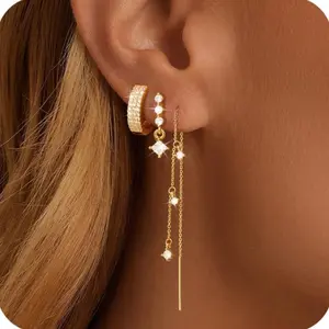 3 Layered Chain Earrings For Women Hypoallergenic Aretes Dangle Earrings Stud Waterproof Jewelry Gift For Blackfriday Christmas