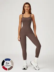 Women's Cross Back Yoga Romper, Sleeveless High Waist Gym, Slim Fit Outdoor Running Fitness Wear, Comfortable Sportswear, Workout Jumpsuits