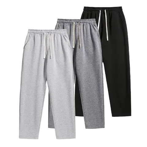 Men's 100% Polyester 3-Piece Fleece Sports Pants Set - Male Clothing, Elastic Waistband with Drawstring, Casual Plain Design, Athleisure Fitness Bottoms, Sports Trousers, Trackpants, Waisted Sweatpants for Everyday Comfort