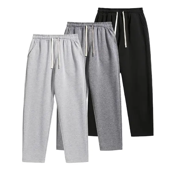 Men's 100% Polyester 3-Piece Fleece Sports Pants Set - Male Clothing, Elastic Waistband with Drawstring, Casual Plain Design, Athleisure Fitness Bottoms, Sports Trousers, Trackpants, Waisted Sweatpants for Everyday Comfort