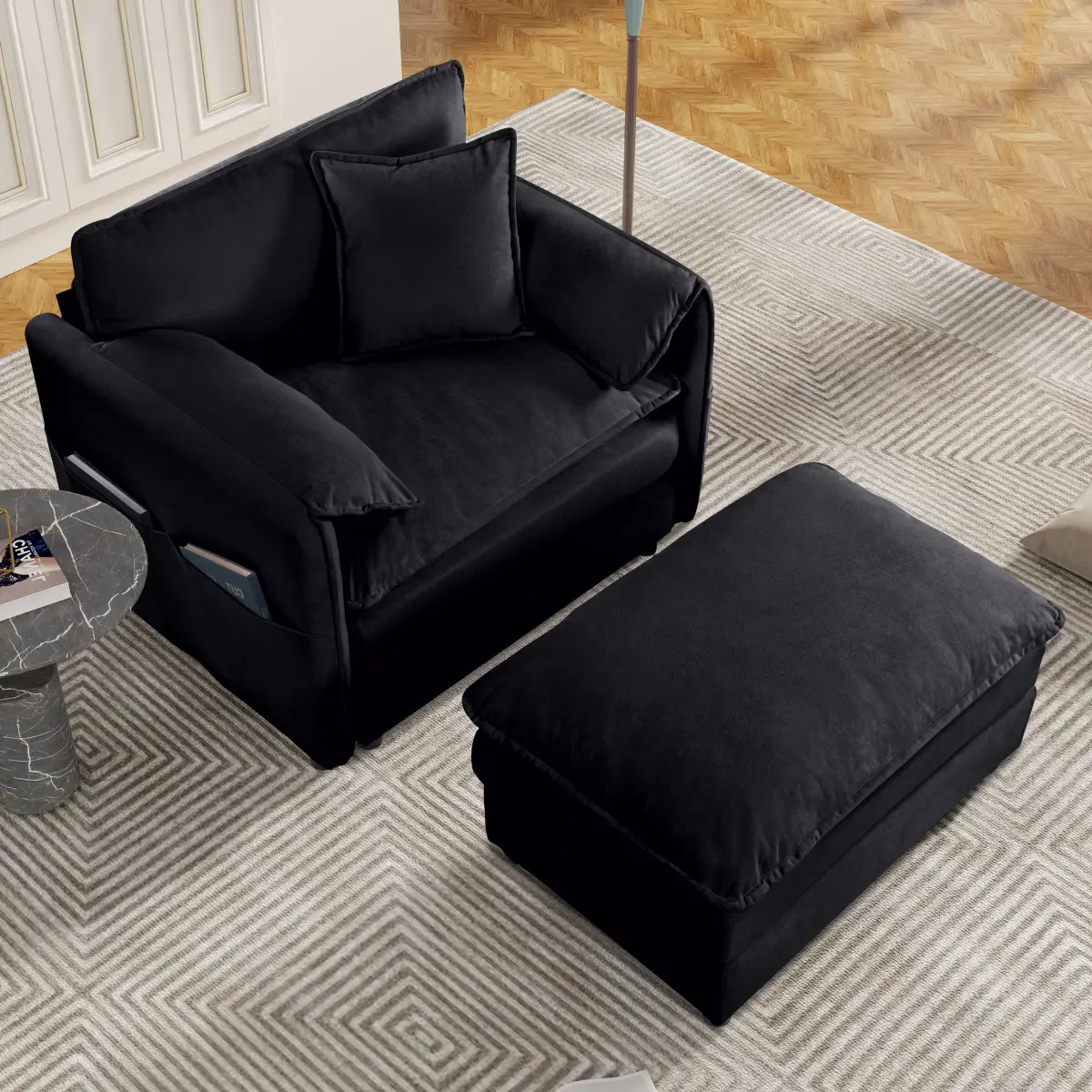 Chenille Lounge Chair for Reading, Modern Couch Cozy Sofa Bed, Upholstered Living Room Single Sofa Accent Chair with Ottoman