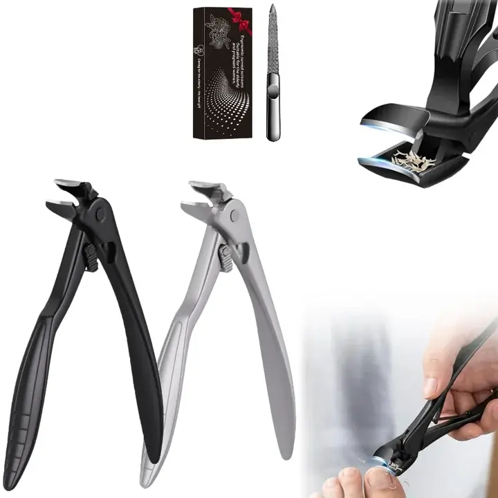 2pcs/set Curved Tip Extra Long Handle Nail Clippers for Seniors, Wide Opening Anti-Splash Toenail Clipper for Thick & Hard Nails, Ergonomic One-Piece Stainless Steel Precision Blade, Durable Toenail Manicure Tool